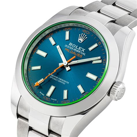 rolex milgauss steel blue dial|rolex milgauss blue face.